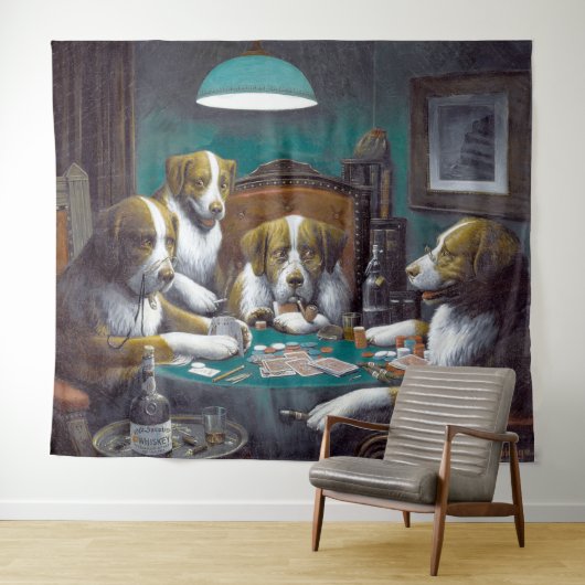 Honden die poker Cassius Marcellus spelen 1894 Wandkleed (In Situ (horizontaal))