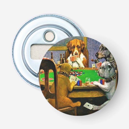 Honden die Poker spelen Button Flesopener (Voorkant)