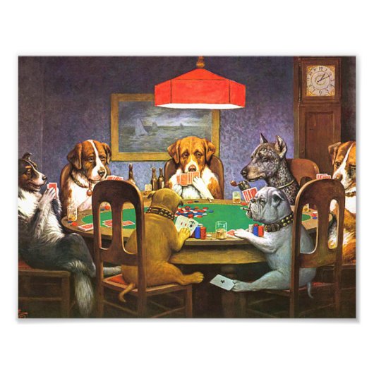 Honden die poker spelen een vriend in nood foto afdruk (Voorkant)