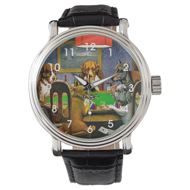 Honden die Poker spelen Horloge (Voorkant)