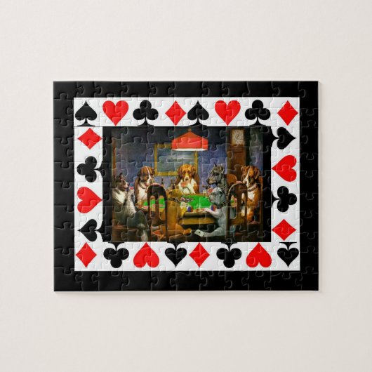 Honden die Poker spelen met de Grens van de Koekje Legpuzzel (Horizontaal)
