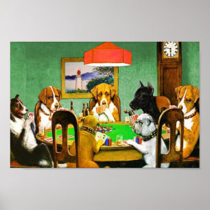 Honden die pokerkaarten spelen poster