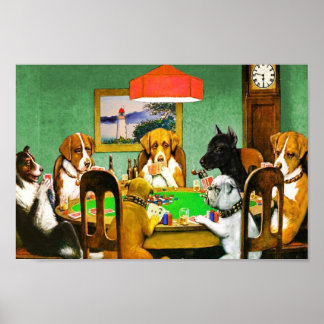 Honden die pokerkaarten spelen poster