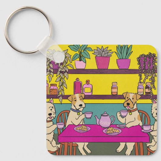 Honden die 's middags thee drinken sleutelhanger (Voorkant)