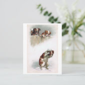 "Honden die Snowball spelen" Vintage Briefkaart (Staand voorkant)