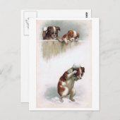 "Honden die Snowball spelen" Vintage Briefkaart (Voorkant / Achterkant)