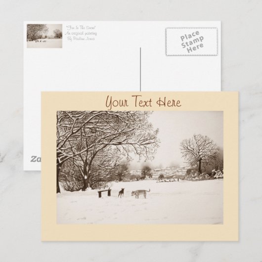 honden die wintersneeuwscurpschilderkunst spelen briefkaart (Voorkant / Achterkant)