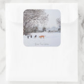 honden die wintersneeuwscurpschilderkunst spelen vierkante sticker (Tas)