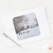 honden die wintersneeuwscurpschilderkunst spelen vierkante sticker (Envelop)