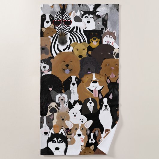 Honden, een Kat en een Kip-strand handdoek (Voorkant)