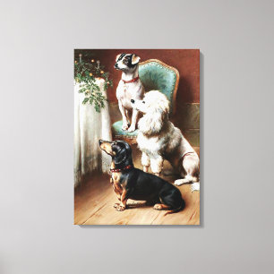 Honden - Een Kerstbehandeling, kunstwerk van Carl  Canvas Afdruk