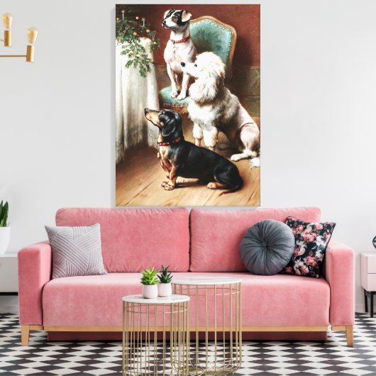 Honden - Een Kerstbehandeling, kunstwerk van Carl Canvas Afdruk (Insitu (Woonkamer))