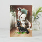 Honden - Een Kerstbehandeling, kunstwerk van Carl  Feestdagenkaart (Staand voorkant)