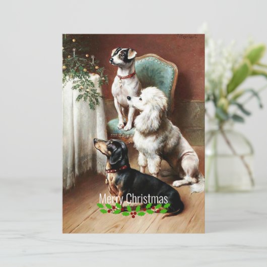 Honden - Een Kerstbehandeling, kunstwerk van Carl  Feestdagenkaart (Staand voorkant)