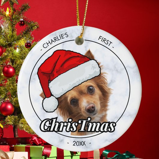 Honden Eerste Kerstmis Gepersonaliseerde Hond Foto Keramisch Ornament
