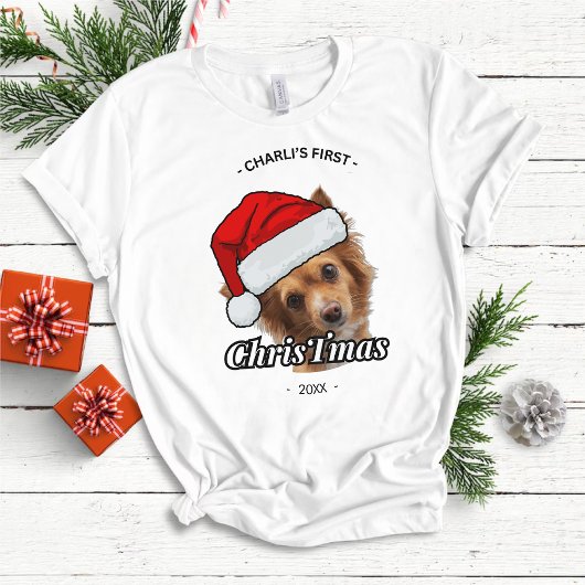 Honden Eerste Kerstmis Gepersonaliseerde Hond Foto T-shirt