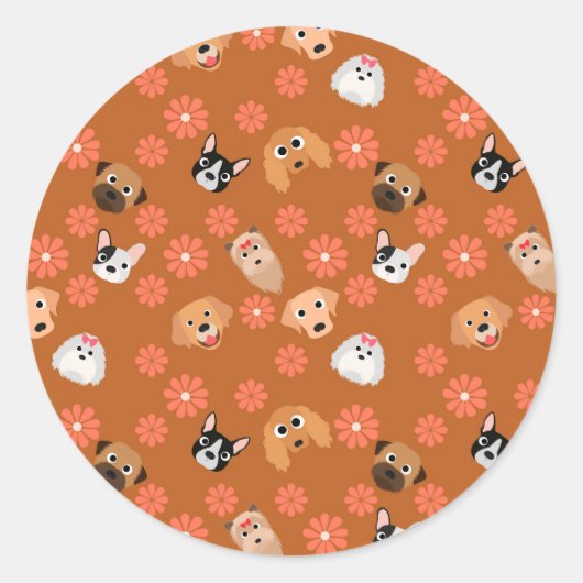 Honden en bloemen Rust Ronde Sticker (Voorkant)