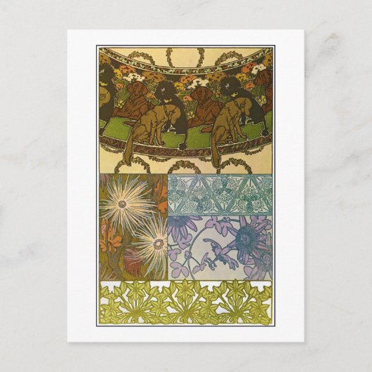 Honden en bloemen van Art Nouveau Style, Mucha Briefkaart (Voorkant)
