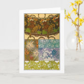 Honden en bloemen van Art Nouveau Style, Mucha Kaart (Gele Bloem)