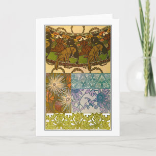 Honden en bloemen van Art Nouveau Style, Mucha Kaart