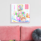 Honden en bos tulpen in preppy interieur canvas afdruk (Insitu (Woonkamer))