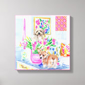 Honden en bos tulpen in preppy interieur canvas afdruk (Voorkant)