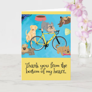 Honden en Fietsen Puppies Yellow Bicycle Aqua Cust Kaart