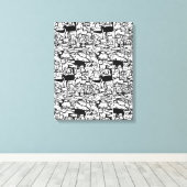 Honden en Katten Cartoon" Canvas Art Afdruk (Insitu (Houten vloer))