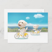 Honden en katten Fietsen bij het Zee Aankondigingskaart (Voorkant / Achterkant)