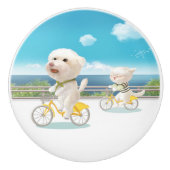Honden en katten Fietsen bij het Zee Keramische Knop (Voorkant)