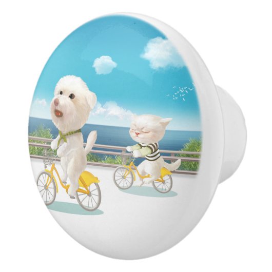 Honden en katten Fietsen bij het Zee Keramische Knop (Rechts)