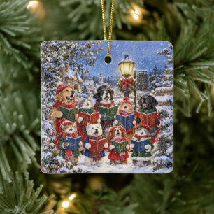 Honden en katten Kerstliedjes zingen Keramisch Ornament