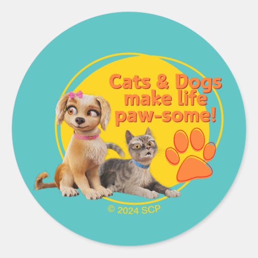 Honden en katten maken het leven pootjes! ronde sticker (Voorkant)