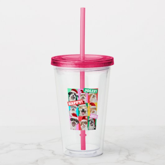 Honden en katten met kerstbaard acryl drinkbeker (Voorkant)