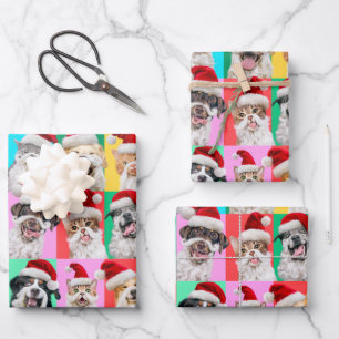 Honden en katten met kerstbaard inpakpapier vel
