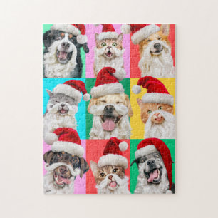Honden en katten met kerstbaard legpuzzel