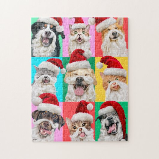 Honden en katten met kerstbaard legpuzzel (Verticaal)