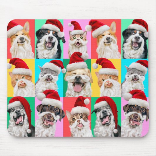 Honden en katten met kerstbaard muismat (Voorkant)