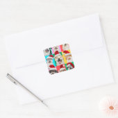 Honden en katten met kerstbaard vierkante sticker (Envelop)