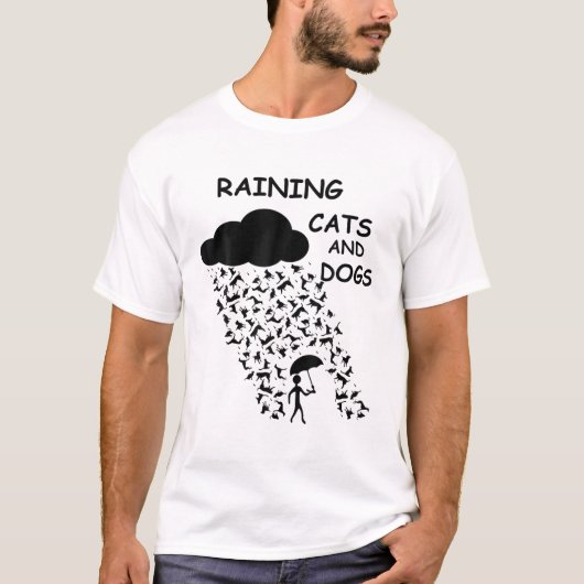 Honden en Katten Regen Grappig Ontwerp T-shirt (Voorkant)