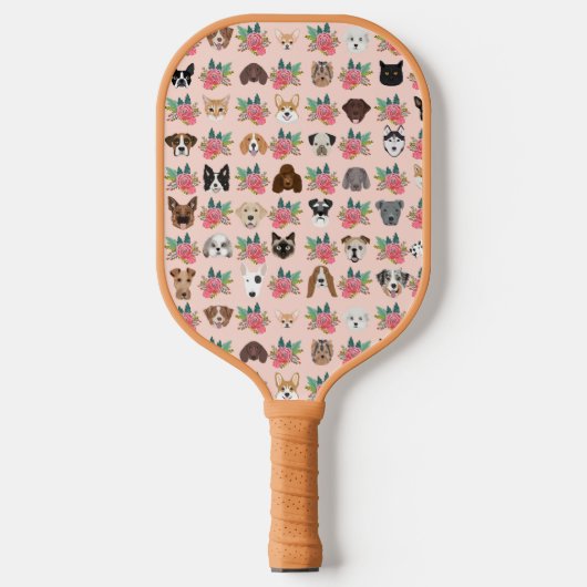 Honden en katten Roze Floral Pickleball Paddle (Voorkant)