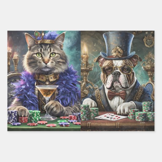 Honden en katten spelen poker, saloon inpakpapier vel (Voorkant 3)