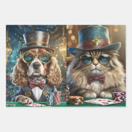 Honden en katten spelen poker, saloon inpakpapier vel