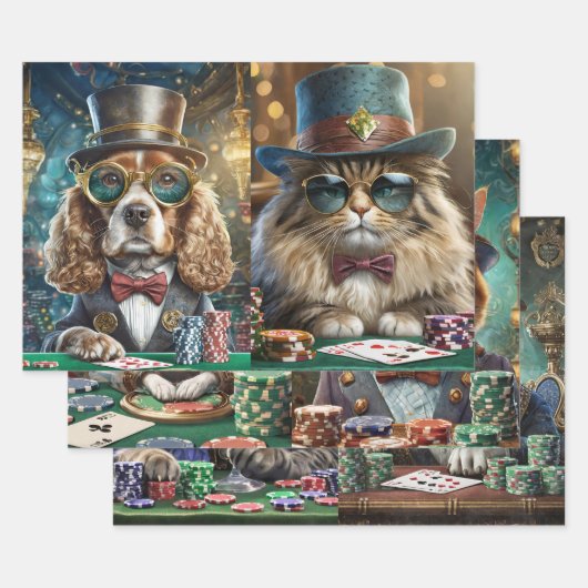 Honden en katten spelen poker, saloon inpakpapier vel (Set)