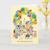 Honden en katten verjaardagstaart feest kaart (Gele Bloem)