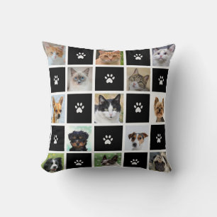 Honden- en kattenfoto's met pootpatroon op zwart kussen