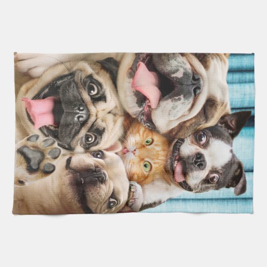 Honden en kattengroepfoto's theedoek (Horizontaal)