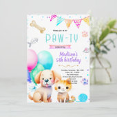 Honden- en kattenverjaardagsuitnodiging kaart (Staand voorkant)