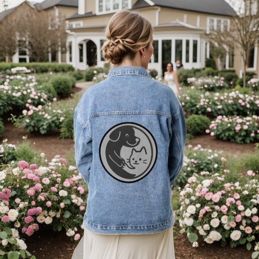 honden- en kattenvriendschap denim jacket (Huwelijk Achterkant)