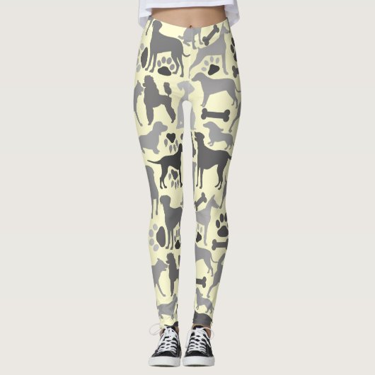 Honden en poten patroon 03.b Geel BG v2A Leggings (Voorkant)